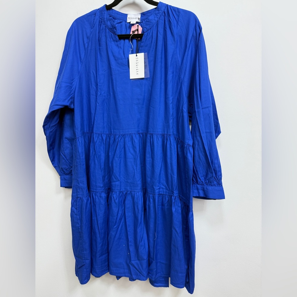 Felicite Blue Tiered Dress, NWT, size Large.